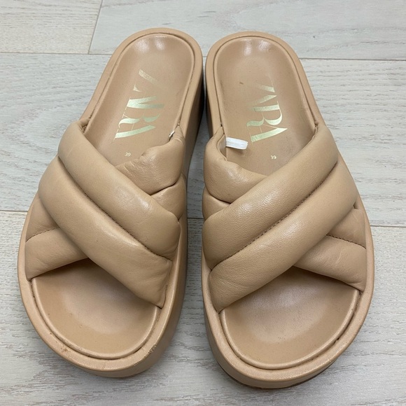 ZARA sheathed tab beige sandals slippers chunky platform quilted 39/9 - Picture 1 of 10